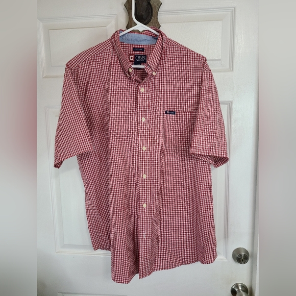 (987) Chap's Men's Classic Short Sleeve Button Down Shirt,Size: XL Checkered Red - Picture 3 of 11